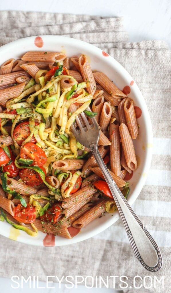 Brown Rice Pasta with Parmesan Garlic Zucchini