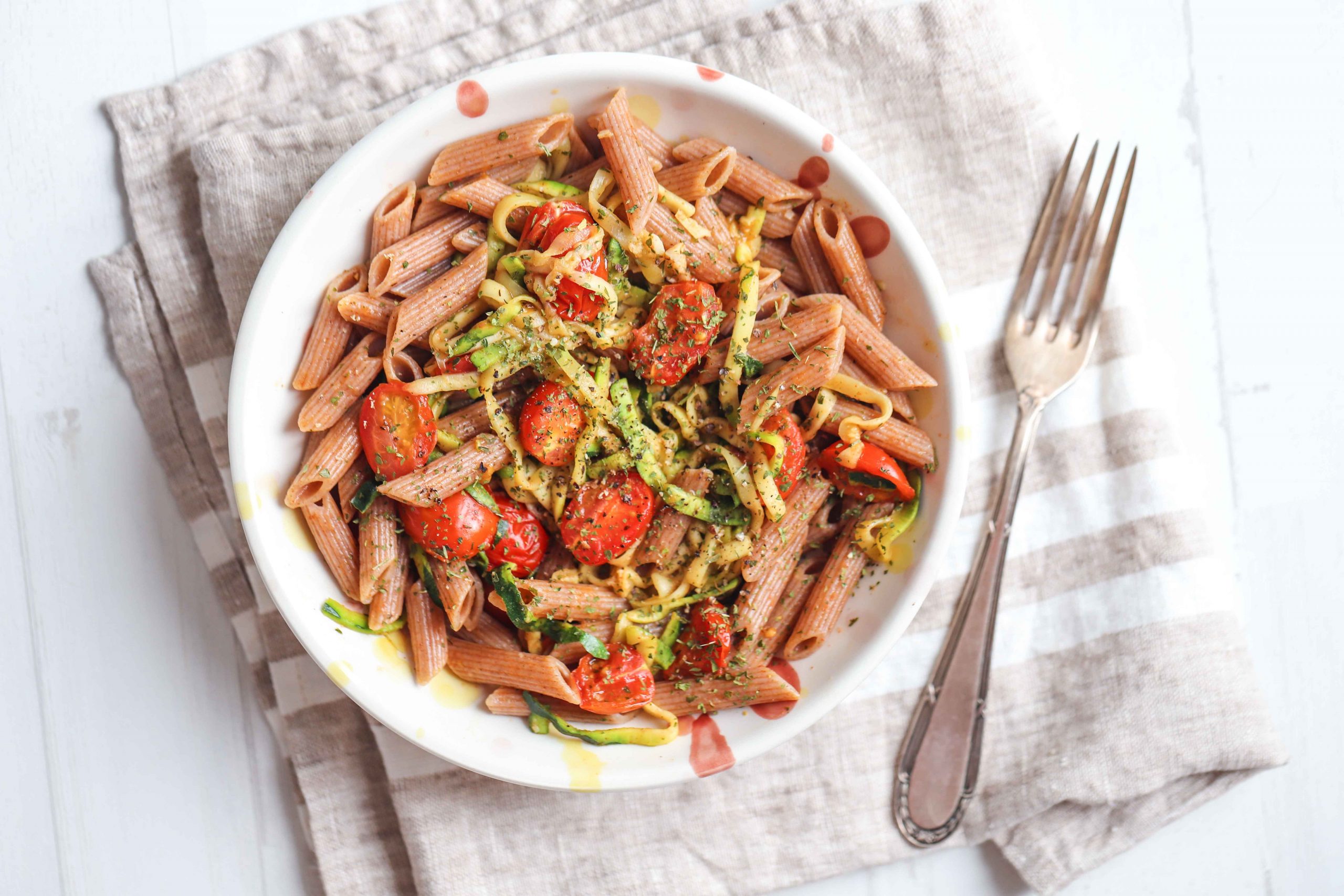 Brown Rice Pasta with Parmesan Garlic Zucchini