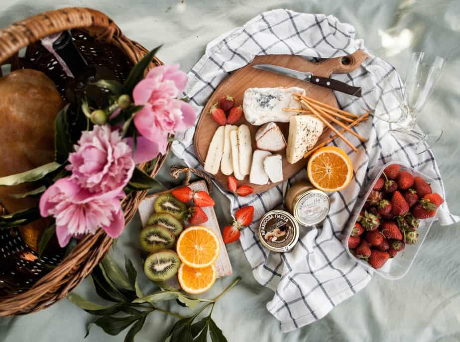 a picnic with fruits and vegetables