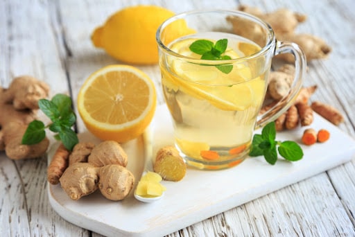 healthy ginger tea with lemon